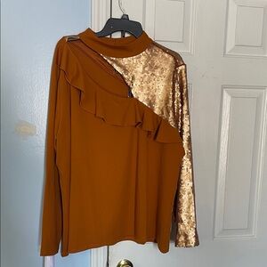 Christian Siriano Brown and Gold Sequin Blouse